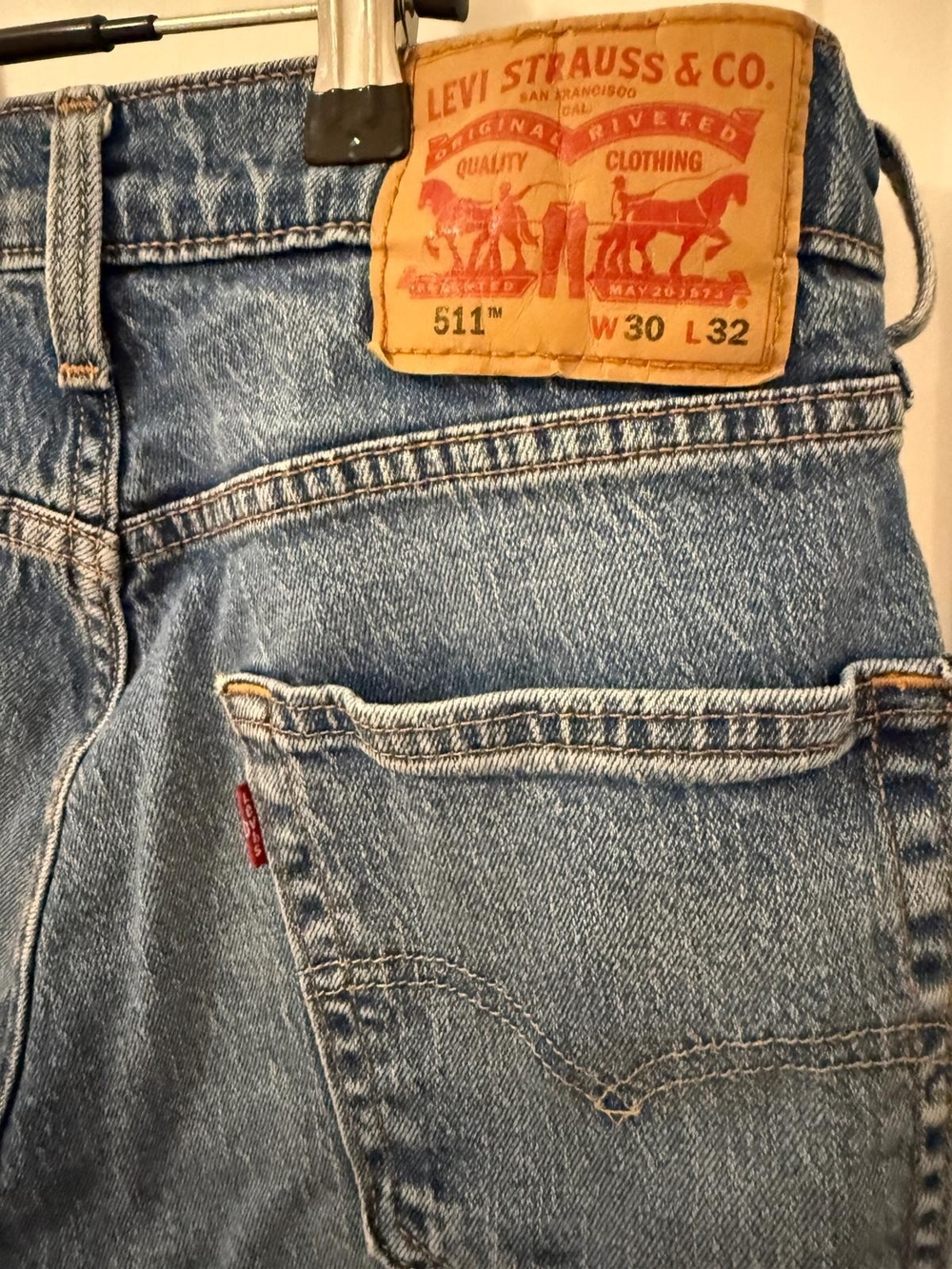 Levi's 511 Slim Men's Jeans in Light Blue Denim with Tan Patch